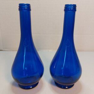 Vtg Acqua Della Madonna Cobalt Blue Glass Bottle 8.5" - set of 2